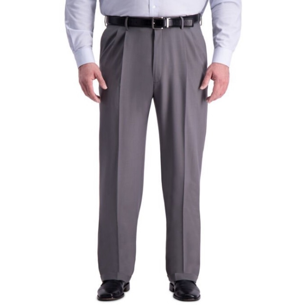 Haggar Big & Tall Premium Comfort Pleated Dress Pant - Medium Grey - 42 X 30